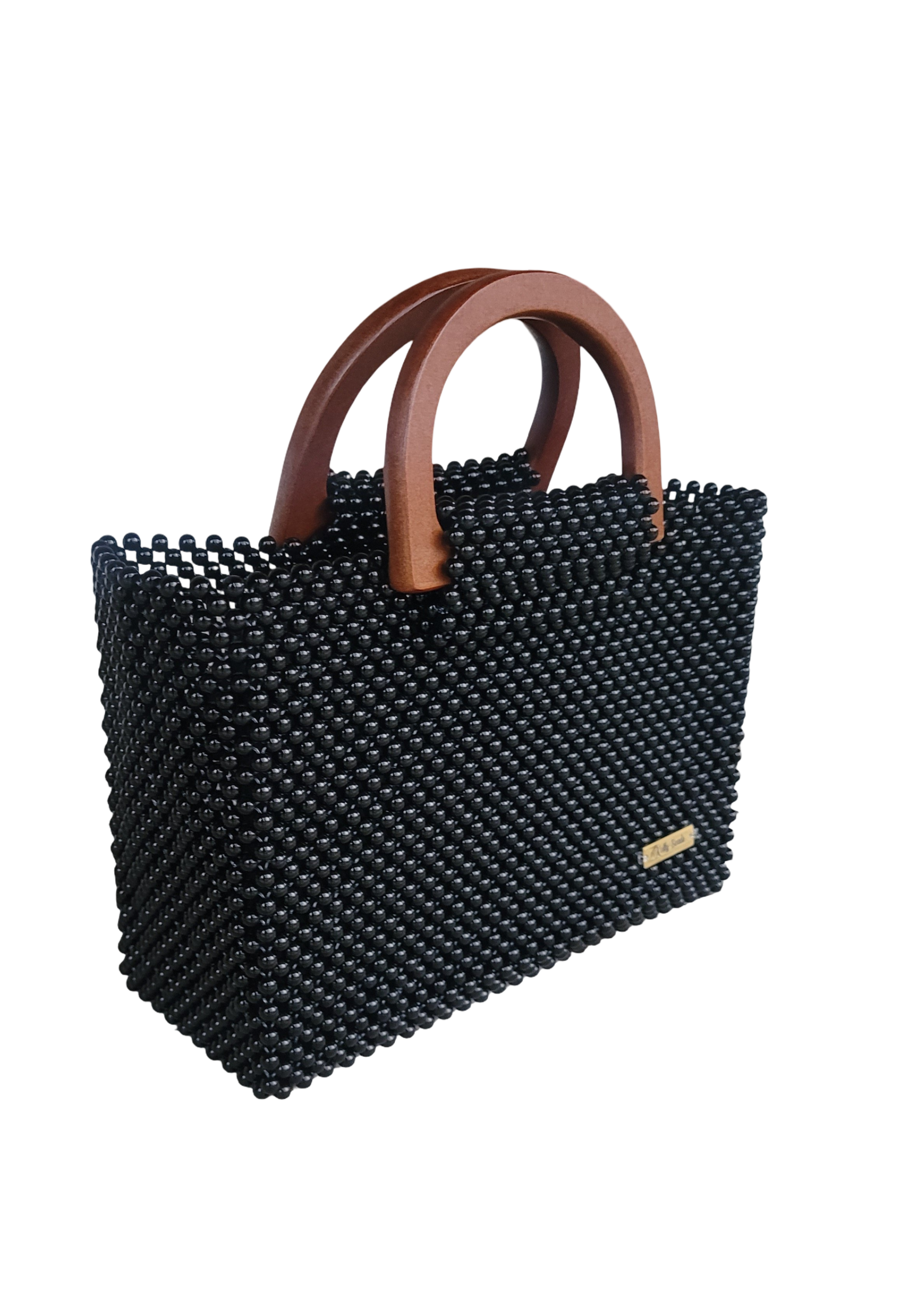 Handcrafted Beaded Tote with Wooden Handles