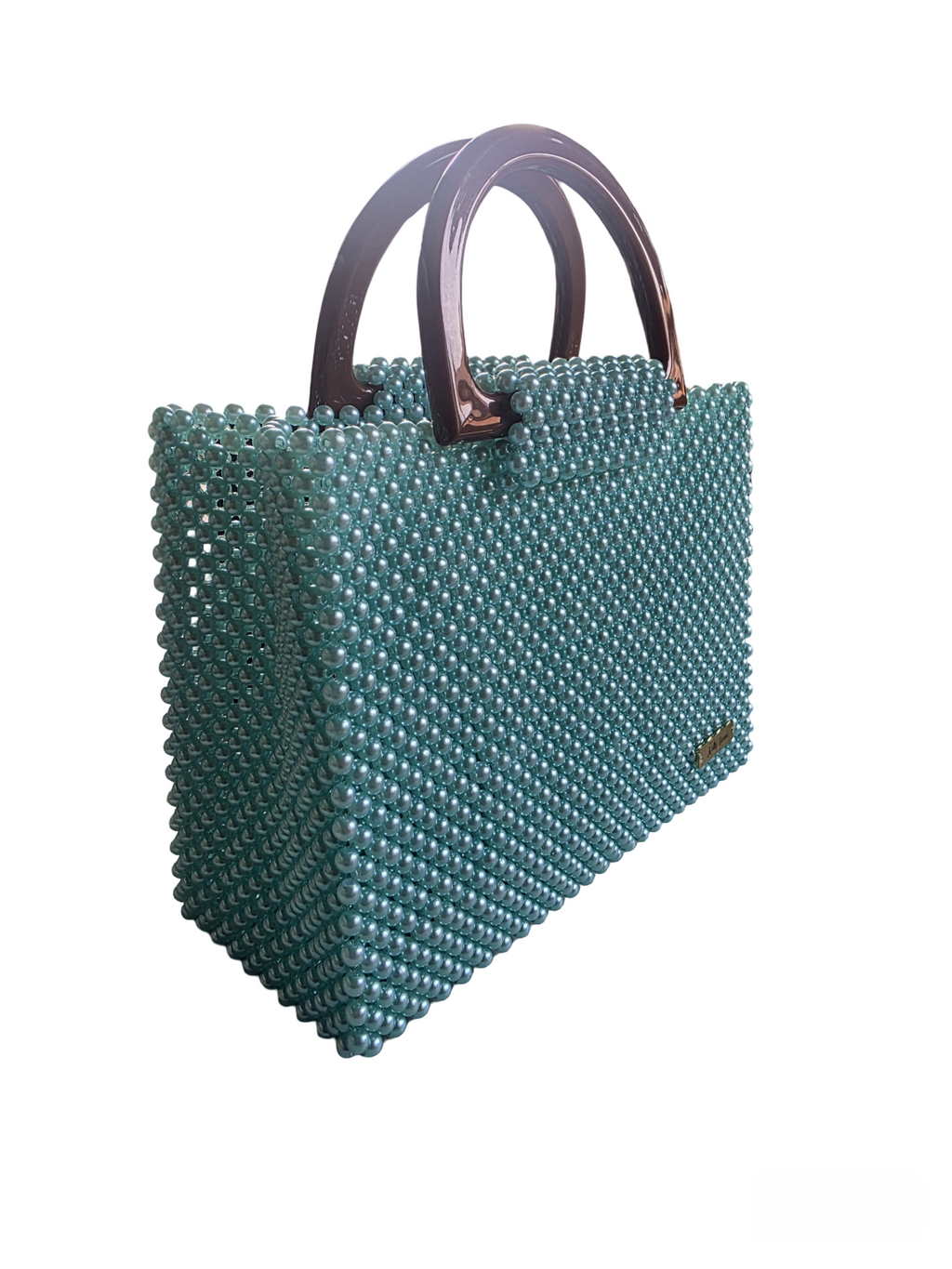 Handcrafted Beaded Tote with Wooden Handles