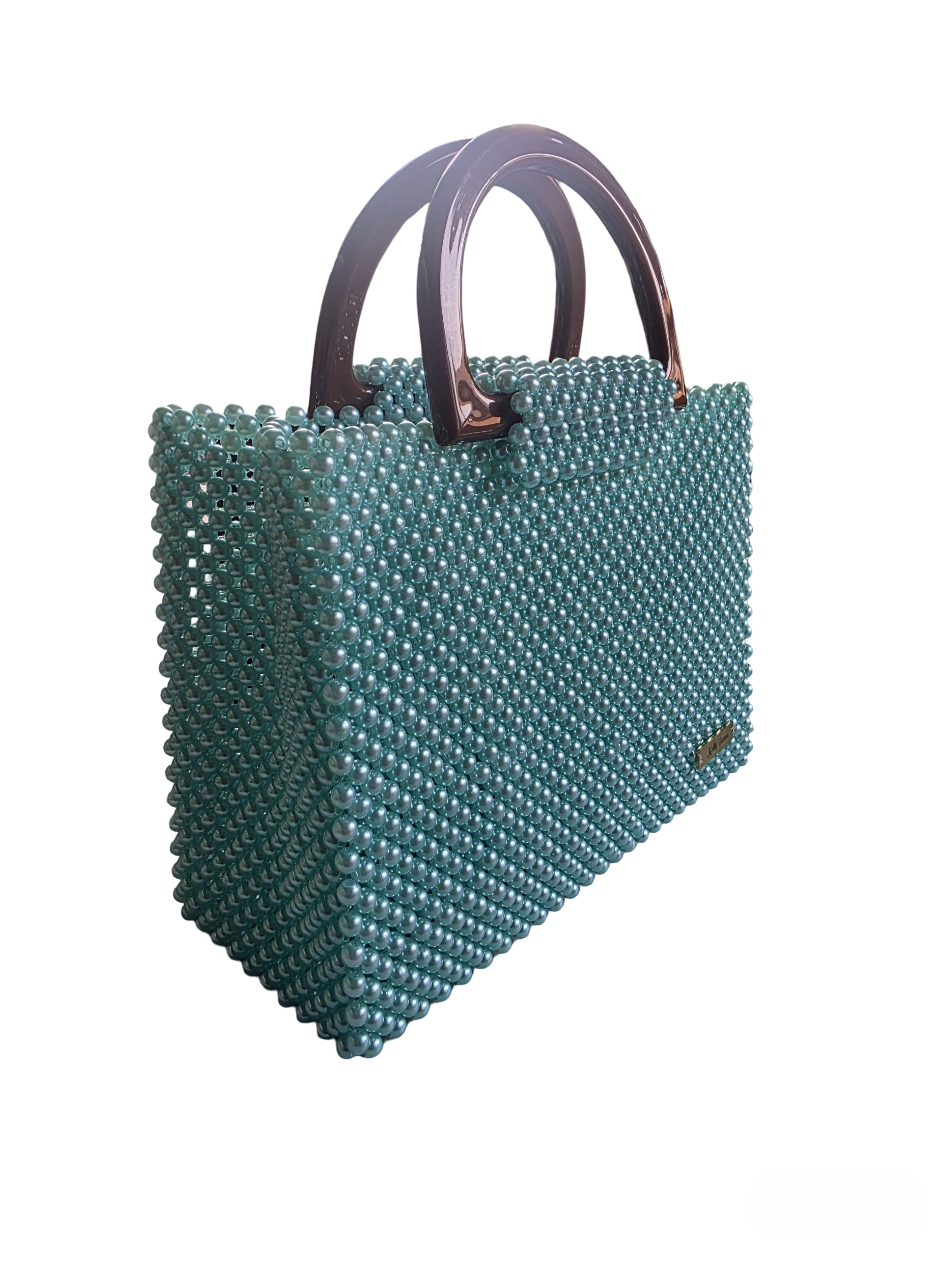 Handcrafted Beaded Tote with Wooden Handles